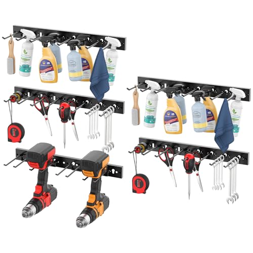 CCCEI 5 Modular Pegboard Strip Storage, Metal Peg Slat Wall Mount for Garage, Basement, Garden, Laundry Room Organization. Flexible Tool Organizer for Rake, Shovels, Crafting. Gifts for Men, Red. - Image 1