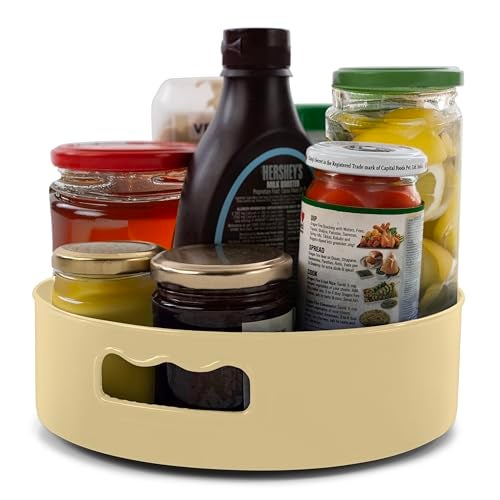 HomeWiz Multi-Purpose 360° Rotating Organizer Tray | Space-Saving Kitchen & Pantry Storage | Multi Purpose Organization Rotating Tray | Easy-Access Turntable for Spices, Storage & More | Cream - Image 3