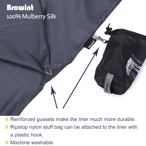 Browint Silk Sleeping Bag Liner, 100% Mulberry Silk Sleep Sheet, Sack, Extra Wide 87"x43" & 87“x34”, Lightweight Travel Sheet for Hotel, Envelop Rectangular 73“x34”, Hooded Mummy 87“x34” - Image 4