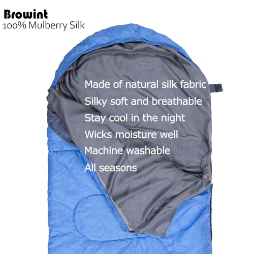 Browint Silk Sleeping Bag Liner, 100% Mulberry Silk Sleep Sheet, Sack, Extra Wide 87"x43" & 87“x34”, Lightweight Travel Sheet for Hotel, Envelop Rectangular 73“x34”, Hooded Mummy 87“x34” - Image 5