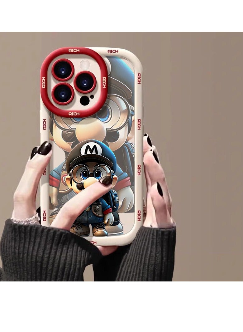 NIBEMINENT Mario Protective TPU Case Cover For iPhone 15 Pro Max, Puff Black/Black Hat Red Letter Mario