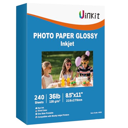 Uinkit 37lb Thin Flyer Paper Glossy 8.5x11 Inkjet 240 sheets Single Side DIY Chip Bag 135gsm Photos Picture for Inkjet Printer with Dye Ink Printer Letter size A4 Brochure - Image 1