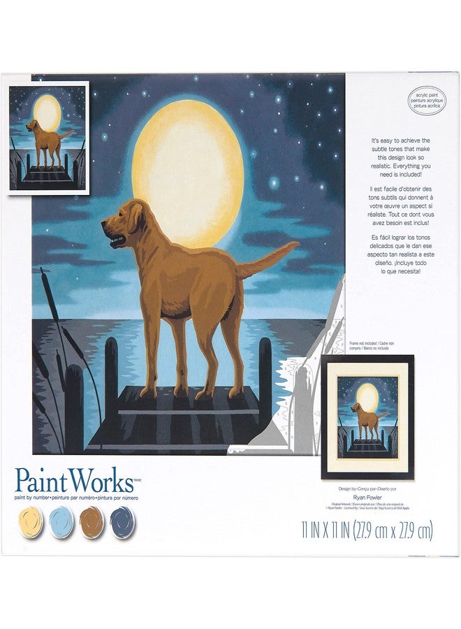 Dimensions PaintWorks 73-91857 Moonrise Dog Animal Paint by Number Kit for Adults and Kids, 11" x 11", Multicolor, 12pcs - Image 1
