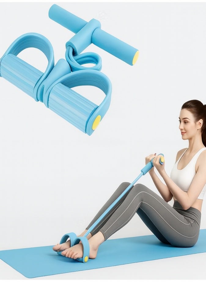 ليفي شريط مقاومة بأربعة أنابيب، حبل سحب للياقة البدنية من اللاتكس - تمرين كامل للجسم، جهاز تمارين البطن والساقين، معدات تمارين رياضية منزلية لعضلات البطن والذراعين والخصر والساقين، مع تمارين التمدد والتخسيس (أزرق فاتح) - Image 1