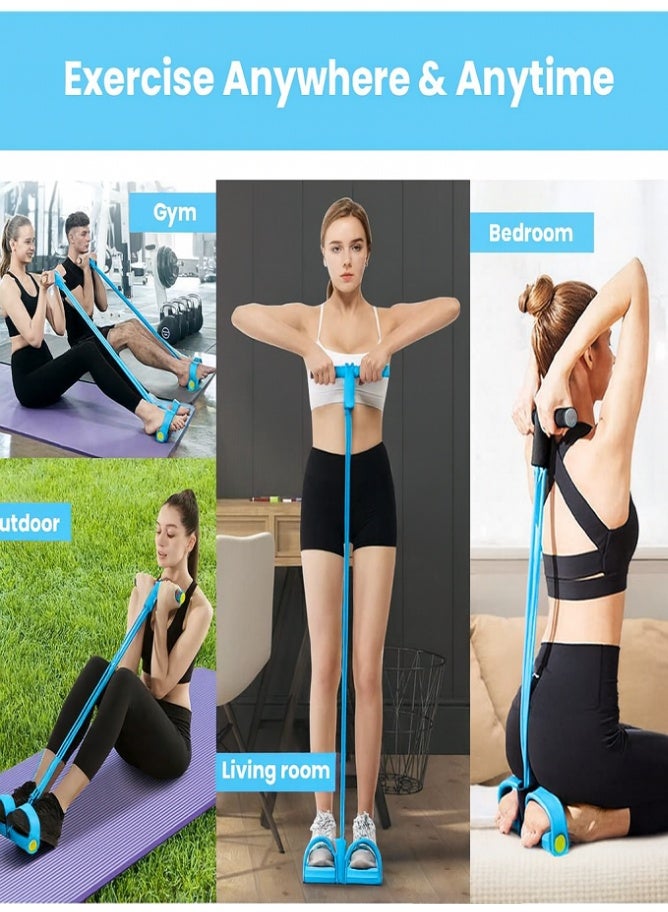 ليفي شريط مقاومة بأربعة أنابيب، حبل سحب للياقة البدنية من اللاتكس - تمرين كامل للجسم، جهاز تمارين البطن والساقين، معدات تمارين رياضية منزلية لعضلات البطن والذراعين والخصر والساقين، مع تمارين التمدد والتخسيس (أزرق فاتح) - Image 2