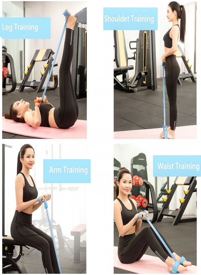 ليفي شريط مقاومة بأربعة أنابيب، حبل سحب للياقة البدنية من اللاتكس - تمرين كامل للجسم، جهاز تمارين البطن والساقين، معدات تمارين رياضية منزلية لعضلات البطن والذراعين والخصر والساقين، مع تمارين التمدد والتخسيس (أزرق فاتح) - Image 3