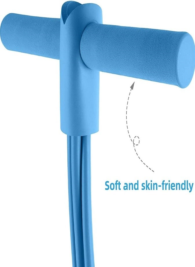 ليفي شريط مقاومة بأربعة أنابيب، حبل سحب للياقة البدنية من اللاتكس - تمرين كامل للجسم، جهاز تمارين البطن والساقين، معدات تمارين رياضية منزلية لعضلات البطن والذراعين والخصر والساقين، مع تمارين التمدد والتخسيس (أزرق فاتح) - Image 5