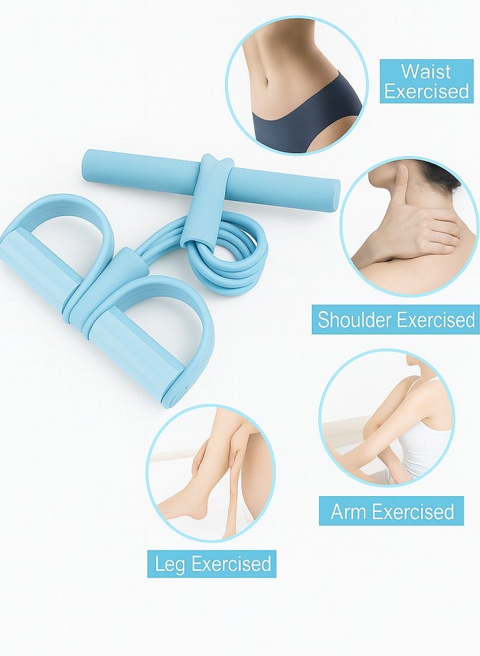 ليفي شريط مقاومة بأربعة أنابيب، حبل سحب للياقة البدنية من اللاتكس - تمرين كامل للجسم، جهاز تمارين البطن والساقين، معدات تمارين رياضية منزلية لعضلات البطن والذراعين والخصر والساقين، مع تمارين التمدد والتخسيس (أزرق فاتح) - Image 4