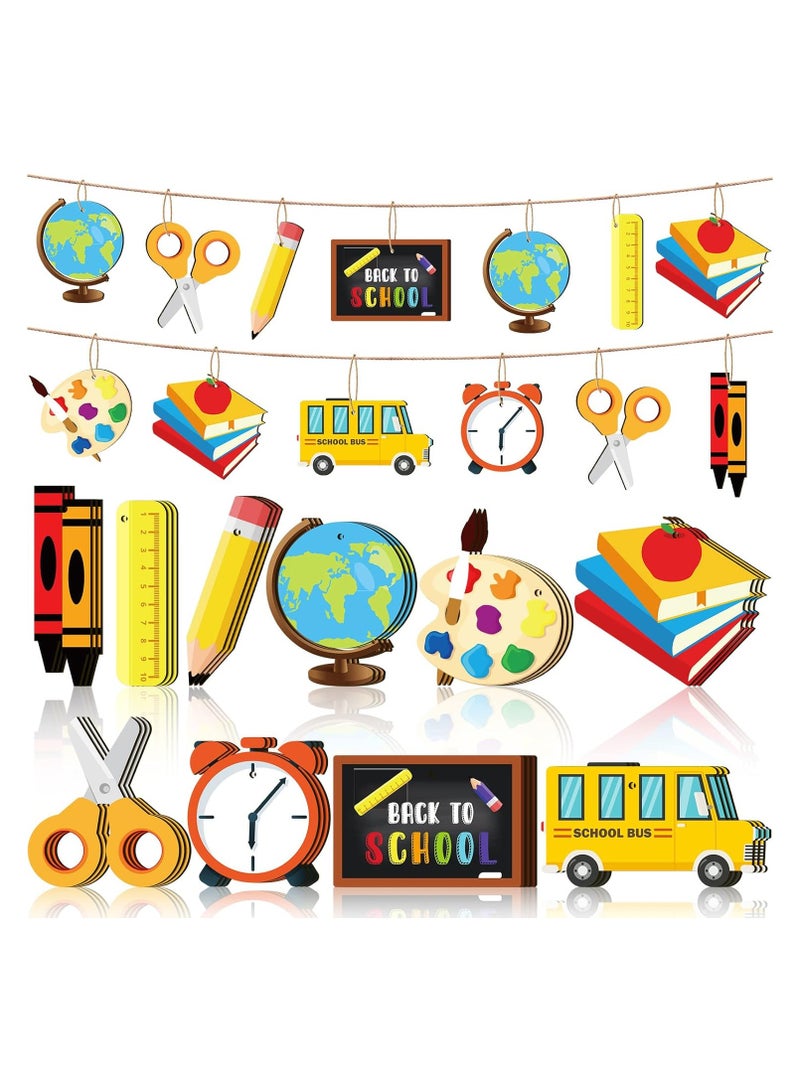 30 Pcs Back to School Wooden Ornament Back to School Party Hanging Decor Teacher Appreciation Decor Cutouts First Day of School Wooden Ornament for Party Supplie