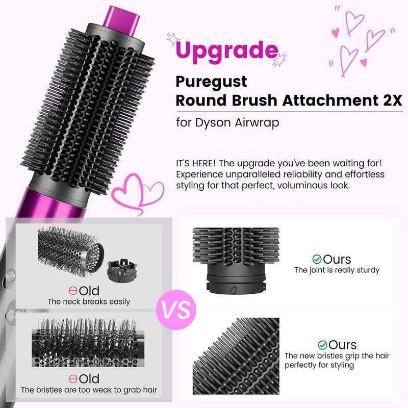 PUREGUST Upgraded Round Volumizing Brush Attachment Compatible with Dyson Airwrap HS01 HS05 HS08 Accessories, Upgraded Bristles for Dry Hair Add Volume Style Bangs Smooth Hair Rose - Image 3