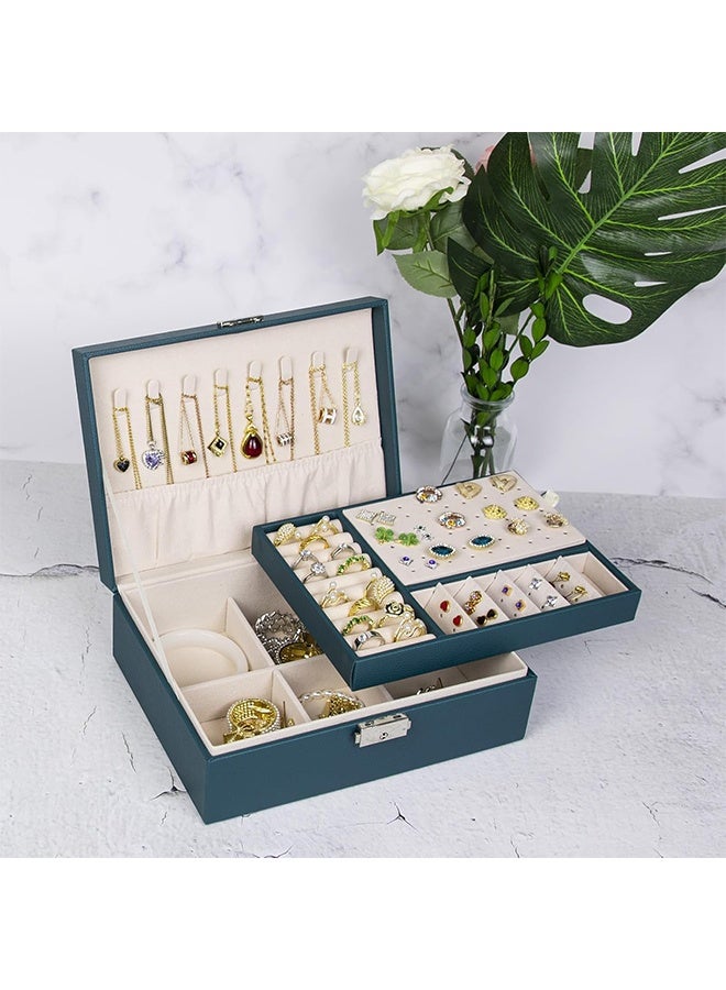 رولستيمي صندوق مجوهرات بسيط مجوهرات القرط صندوق تخزين بو الجلود طبقة مزدوجة سوار قلادة مجوهرات صندوق القرط ، الأخضر - Image 1