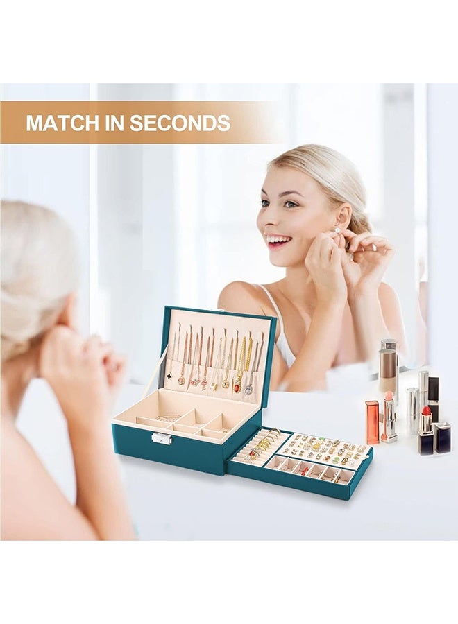 رولستيمي صندوق مجوهرات بسيط مجوهرات القرط صندوق تخزين بو الجلود طبقة مزدوجة سوار قلادة مجوهرات صندوق القرط ، الأخضر - Image 3