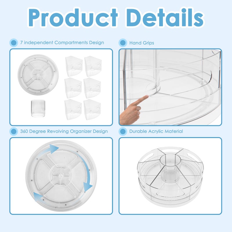 CraftGenes Rotating Desk Organizer, 360Â° Acrylic Pen Organizer for Desk with 7 Removable Compartments, Extra-Large Pen Holder for Office Supplies, Markers, and Art Supplies, Clear Pencil Holder - Image 5