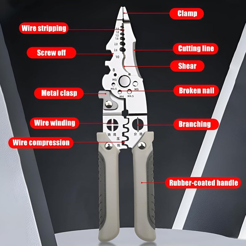 SWET swet 6in1 Multifunctional Stainless Steel Wire Puller Plier Cable Looping Splitting Cutting Pliers MultiPurpose Electrical Stripping Tool Wire Stripper Crimping Tool for Electrician  - Image 3