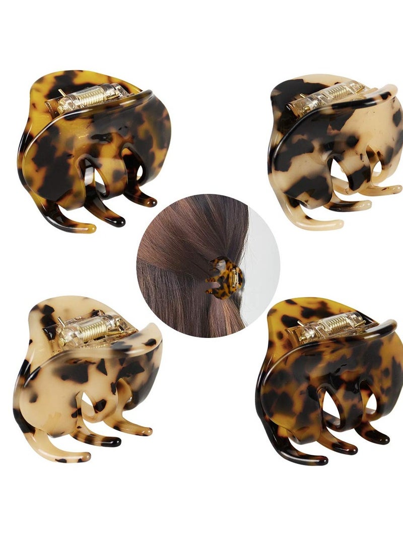 BOU 4 Pack 2.1 Inch Hair Claw Clips Tortoise Shell Cellulose Acetate Resin Hair Barrettes Medium French Design Hair Jaw Leopard Print Fashion Hair Styling Accessories for Women Girls  - Image 1