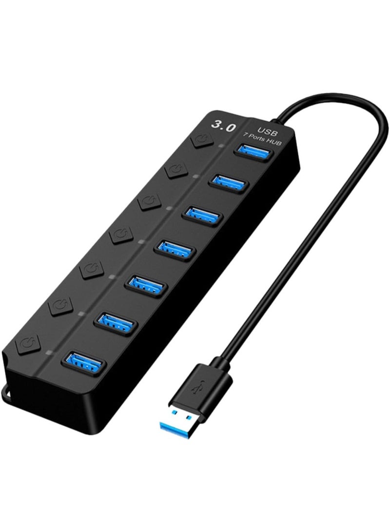 هوجفتس موزع USB 3.0 بسبعة منافذ عالي السرعة، موسع منافذ للكمبيوتر المحمول والمكتبي مع مؤشرات LED - Image 1