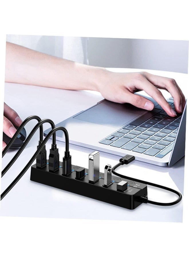 هوجفتس موزع USB 3.0 بسبعة منافذ عالي السرعة، موسع منافذ للكمبيوتر المحمول والمكتبي مع مؤشرات LED - Image 4