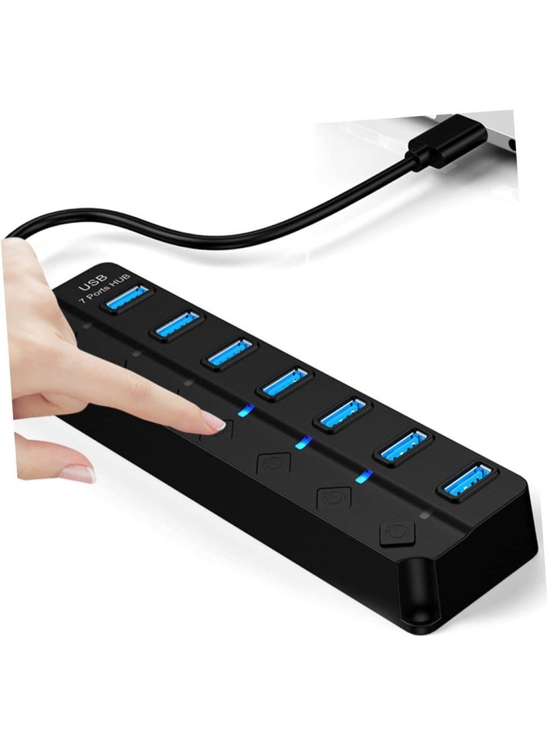 هوجفتس موزع USB 3.0 بسبعة منافذ عالي السرعة، موسع منافذ للكمبيوتر المحمول والمكتبي مع مؤشرات LED - Image 2