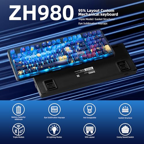 ZORNHER ZH980 Mechanical Keyboard95 Blue Creamy Keyboard with Number PadVan Goghs Starry Night Dye Sublimation PBT KeycapsCreamy Sounding Linear SwitchesHotSwappableRGB Backlit - Image 3