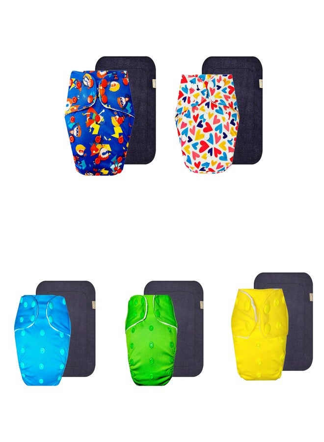 Dumbledo Premium Cloth Diaper with Black Insert (Pack of 5) | Snug Fit | Breathable | Quick Dry | Perfect for Indian Summers | 3 Months - 3 Years | Unisex Baby - Image 1
