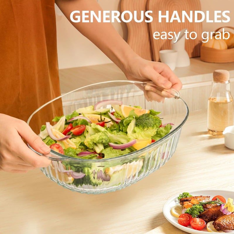 Luvan 2.8L/3Qt Glass Casserole Dish with Lid, Ribbed Oval Glass Baking Dish for Oven & Microwave, Clear Lead-Free Covered Casserole Cookware, Versatile Deep Glasses Food Container for Baking, Cooking - Image 3