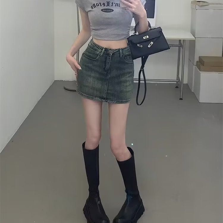 Summer Trendy High-Waisted Retro Slimming Anti-Exposure Denim Shorts Skirt For Women Fashion Hip-Hugging Half Skirt - Image 4
