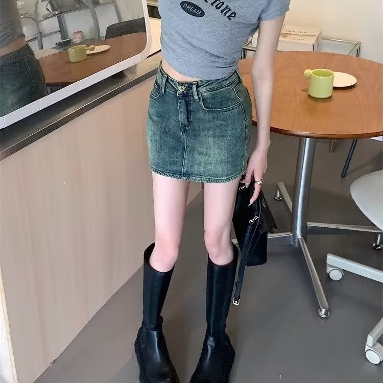 Summer Trendy High-Waisted Retro Slimming Anti-Exposure Denim Shorts Skirt For Women Fashion Hip-Hugging Half Skirt - Image 3