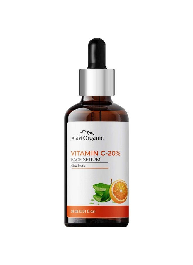 Aravi Organic 20% Vitamin C Face Serum For Brightening, Dark Spots, Dull Skin,Uneven Skin Tone - For All Skin Types - 30 Ml  - Image 1