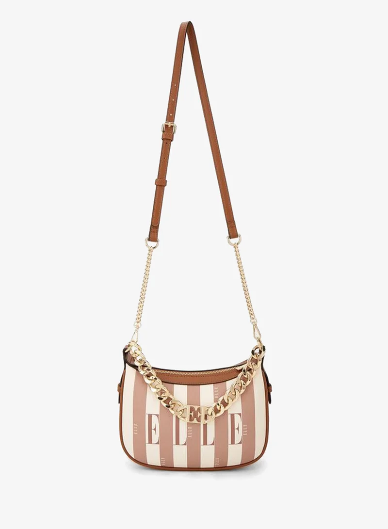 ايل Safiano Striped Crossbody Bag With Chain Accent