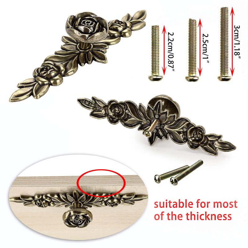 Juxyes Pack Of 5 Euro Rose Decorative Cabinet Knobs With Plate Floral Ivory Drawer Knob Cupboard Door Knobs Ivory White Drawer Pulls Cabinet Handle Knobs For Dresser Cabinet - Image 3