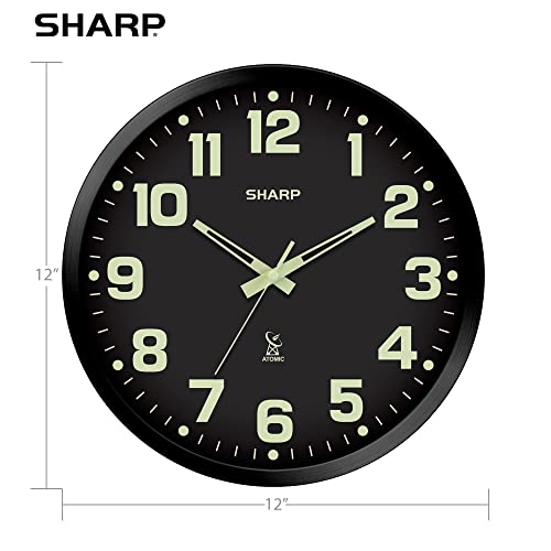 Sharp Glow in The Dark Atomic Analog Wall Clock - 12" Clock with Black Frame - Sets Automatically - Battery Operated - Easy to Read - Easy to Use – See Day or Night! - Image 4