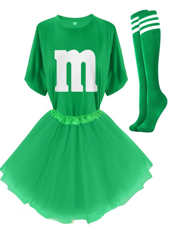 FONYFA Letter M Halloween Costumes Tutu Skirts,Women Team Group T-Shirt,Candy Costume for Halloween Christmas, Green, L - Image 1