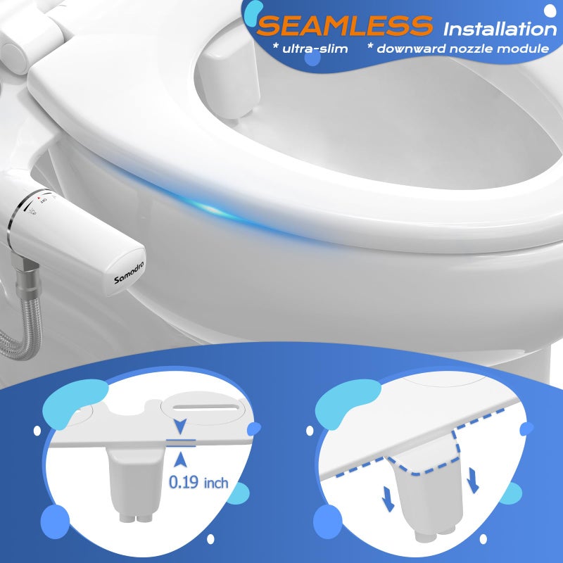 SAMODRA Ultra-Slim Bidet Attachment for Toilet - Dual Nozzle (Frontal & Rear Wash) Hygienic Bidets for Existing Toilets - Adjustable Water Pressure Fresh Water Toilet Bidet - Easy to Install - Image 3