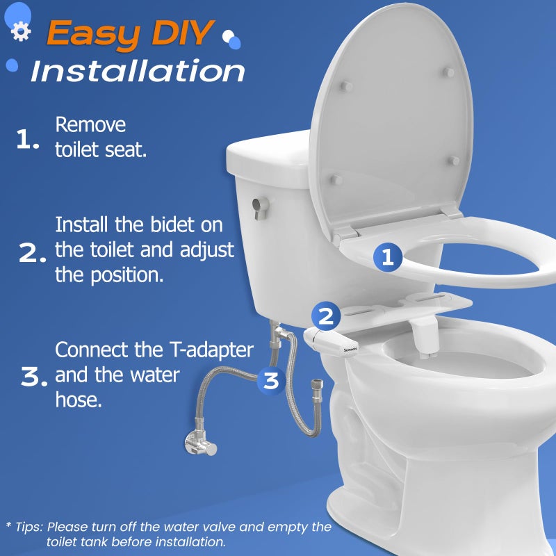 SAMODRA Ultra-Slim Bidet Attachment for Toilet - Dual Nozzle (Frontal & Rear Wash) Hygienic Bidets for Existing Toilets - Adjustable Water Pressure Fresh Water Toilet Bidet - Easy to Install - Image 4