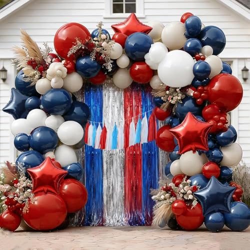 Pinbra Navy Blue Red Balloon Garland Double Stuffed Red White Blue Balloons Nude Cream Sand Latex Arch Kit for Birthday Baby Shower Patriotic Graduation Baseball 4th of July Party Decorations - Image 1