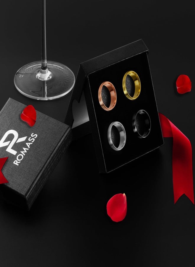 Romass Easter Basket Stuffers 4Pcs Rings for Men Women,Stainless Steel Wedding Rings Bible Verse Silver/Black/Gold/Rose Gold 8MM Matte Surface,Beveled Polished Edge Mens Ring Gifts Jewelry Box 7-21 Inches - Image 5