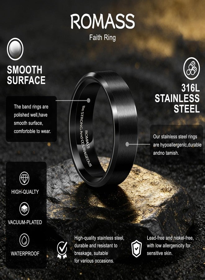 Romass Easter Basket Stuffers 4Pcs Rings for Men Women,Stainless Steel Wedding Rings Bible Verse Silver/Black/Gold/Rose Gold 8MM Matte Surface,Beveled Polished Edge Mens Ring Gifts Jewelry Box 7-21 Inches - Image 2