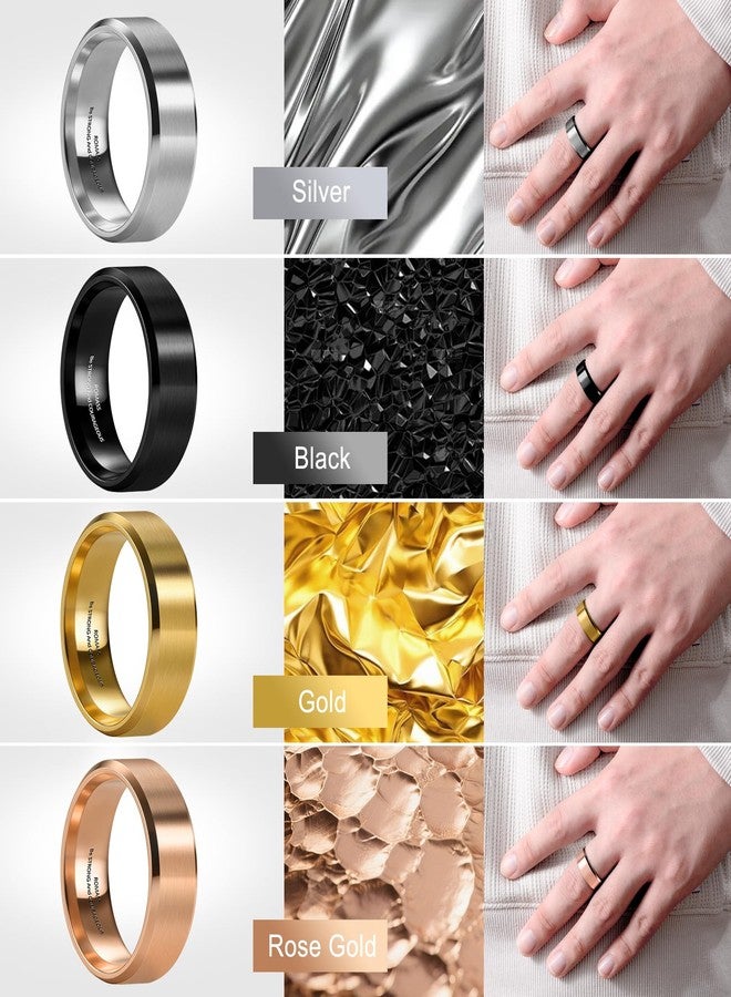 Romass Easter Basket Stuffers 4Pcs Rings for Men Women,Stainless Steel Wedding Rings Bible Verse Silver/Black/Gold/Rose Gold 8MM Matte Surface,Beveled Polished Edge Mens Ring Gifts Jewelry Box 7-21 Inches - Image 4