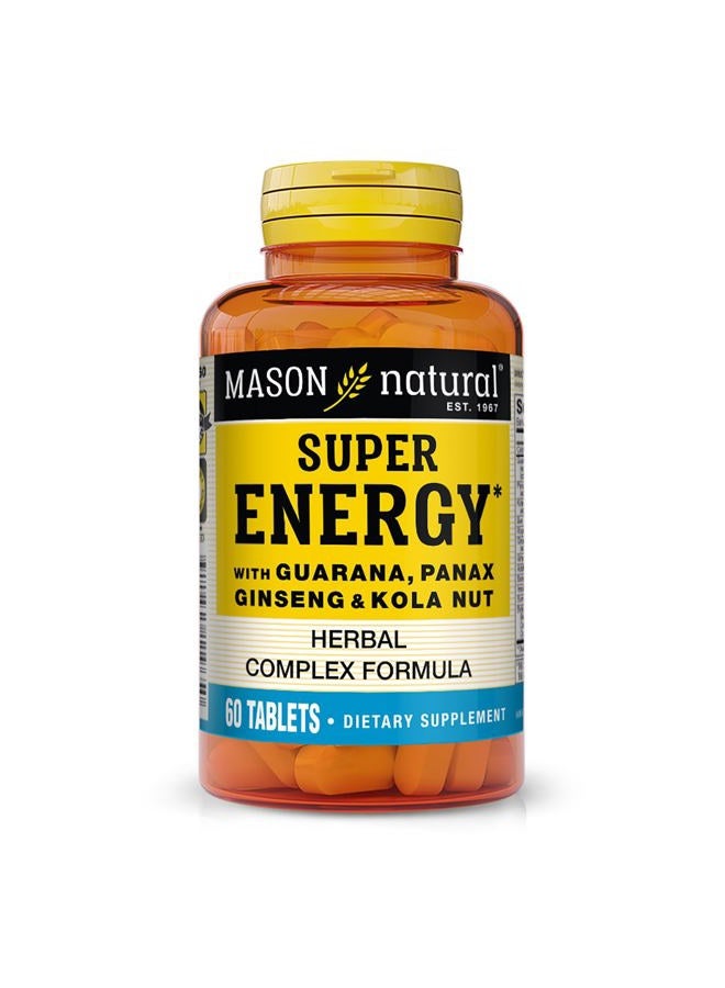 MASON NATURAL Super Energy with Guarana, Panax Ginseng & Kola Nut - Herbal Complex Formula to Support Optimal Performance & Energy*, 60 Tablets - Image 1