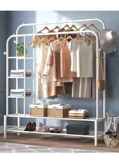 DubaiGallery Garment Rack, Double Rod Clothing Rack for Space Saving, Garment Rack with Bottom Shelf and Side 2 Shelves, Portable Closets for Hanging Clothes, 4 Hooks, Bedroom, Black  - Image 1