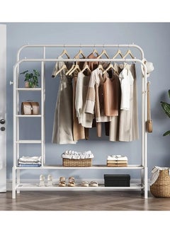DubaiGallery Garment Rack, Double Rod Clothing Rack for Space Saving, Garment Rack with Bottom Shelf and Side 2 Shelves, Portable Closets for Hanging Clothes, 4 Hooks, Bedroom, Black  - Image 2