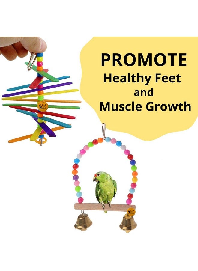 Sage Square Wooden Bird Toys Combo | Swing, Hanging Cage Toy | For Budgie, Cockatiel, Parakeet, Conure, Macaw, Parrot  - Image 4