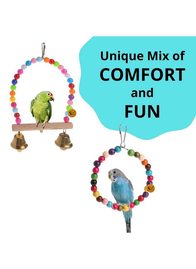 Sage Square Wooden Bird Toys Combo | Swing, Hanging Cage Toy | For Budgie, Cockatiel, Parakeet, Conure, Macaw, Parrot  - Image 5