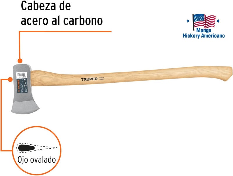 TRUPER HM-3-1/2M 3 1/2 lb Michigan Axe, 34" Hickory Handle - Image 2