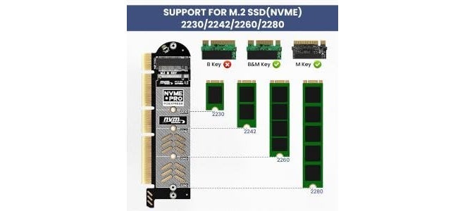 Verilux ® NVMe PCIe 4.0 Adapter NVMe M.2 SSD to PCIe X4/X8/X16 Card with Aluminum Heat Sink M.2 to PCI-Express SSD Expansion Card Support 2230 2242 2260 2280 Max 4TB for Windows/Linux/Moc os - Image 4