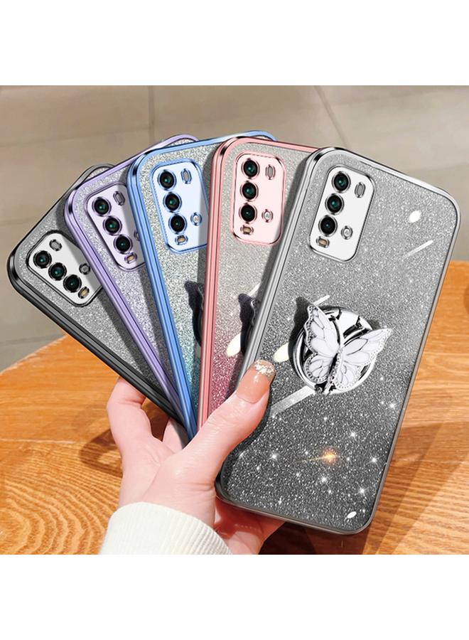 اس-توب جراب لهاتف Redmi Note 9 4G مطلي بطبقة لامعة متدرجة اللون مع حامل على شكل فراشة من مادة TPU - Image 2