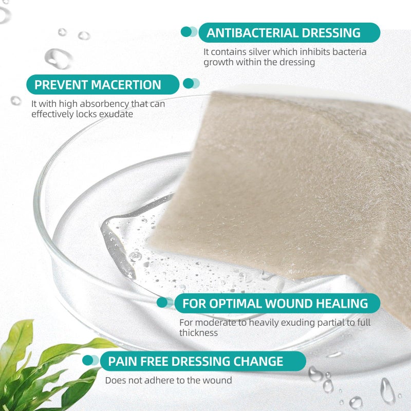 Dimora Upgrade Silver Calcium Alginate Wound Dressing -Antibacterial Non Stick Gauze for Wounds Care, Highly Absorbent Sterile Bandage Pads with Ag, 3'' x 3'' Patches 12 Packs Individual - Image 5