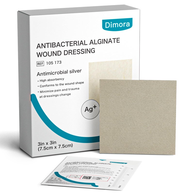 Dimora Upgrade Silver Calcium Alginate Wound Dressing -Antibacterial Non Stick Gauze for Wounds Care, Highly Absorbent Sterile Bandage Pads with Ag, 3'' x 3'' Patches 12 Packs Individual - Image 1