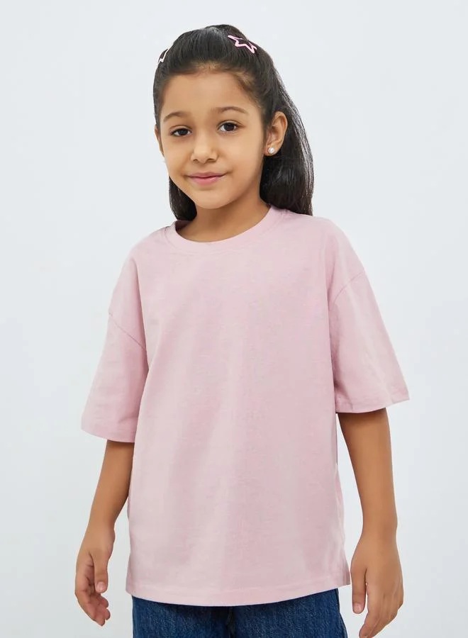 Take Two Girls Pink Cotton Graphic Print Oversized T-Shirt
