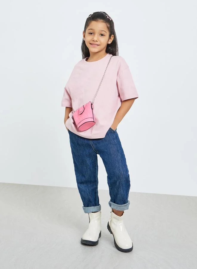 Take Two Girls Pink Cotton Graphic Print Oversized T-Shirt